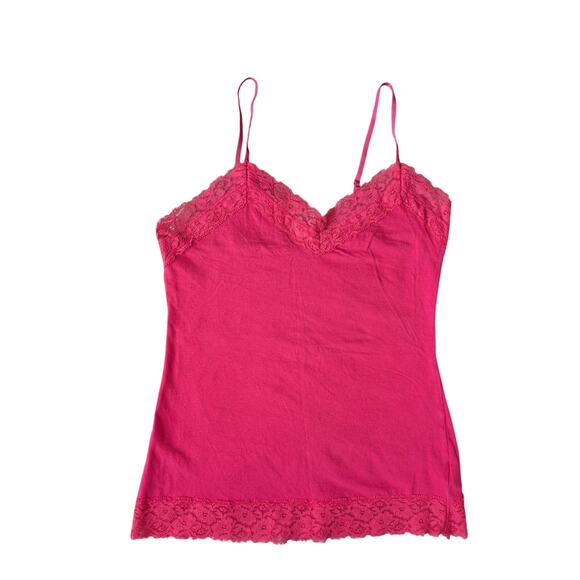 Y2K Forever 21 Babydoll Tank Top M Red-Pink Lace Cami Coquette Kawaii Barbie - Picture 1 of 8